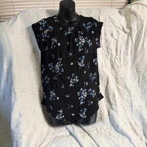 Women's Black Floral Cap-Sleeve Blouse